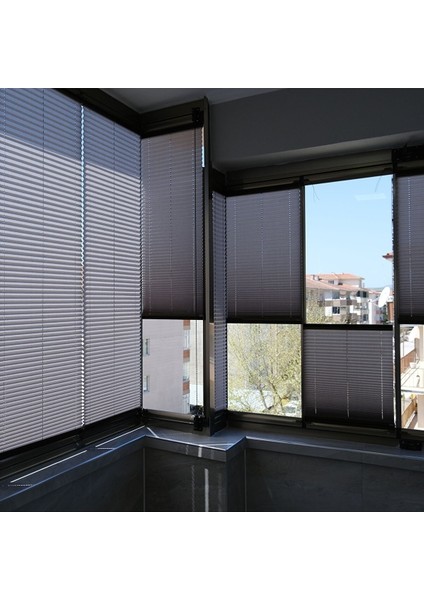 Katlanabilir Cam Balkon Plise Perdesi Küllü Gri (Vidalı - Kancalı)