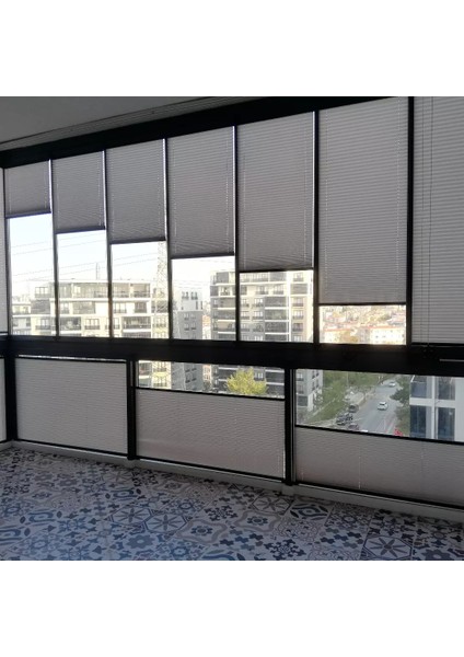 Katlanabilir Cam Balkon Plise Perdesi Küllü Gri (Vidalı - Kancalı)