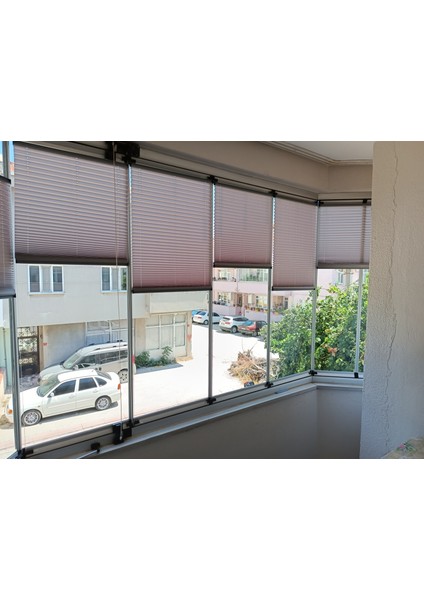 Katlanabilir Cam Balkon Plise Perdesi Küllü Gri (Vidalı - Kancalı) modelleri