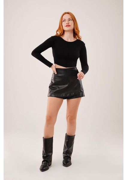 Ters Dikişli Basic Siyah Body Bluz