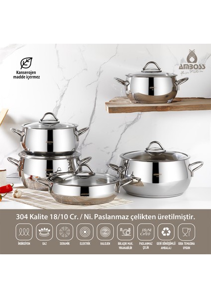 Parla 10 Parça Indüksiyon Tabanlı Paslanmaz Çelik Tencere Seti