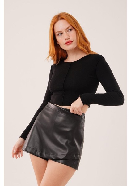 Ters Dikişli Basic Siyah Body Bluz