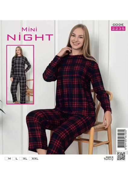 Bayan Desenli Sıfır Yaka Süet Pijama Takımı (Lacivert-Kırmızı) L fiyatları