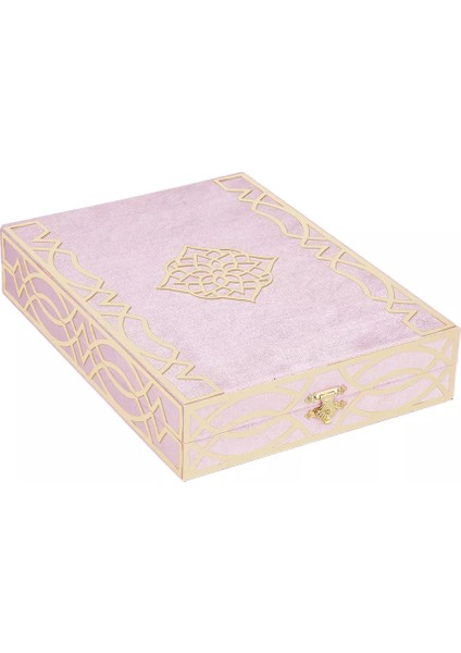 Kadife Kutulu Kur'an-I Kerim (Orta Boy, Pleksili Desen, Bebe Pembe)