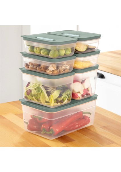 7'li Hava Kanallı Ayarlanabilir Sebze ve Meyve Saklama Kabı 4x(1,15 Lt) 2x(2,35 Lt) 1x(5 lt) yeşil