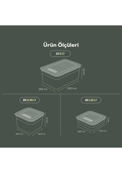 7'li Hava Kanallı Ayarlanabilir Sebze ve Meyve Saklama Kabı 4x(1,15 Lt) 2x(2,35 Lt) 1x(5 lt) yeşil fiyatları