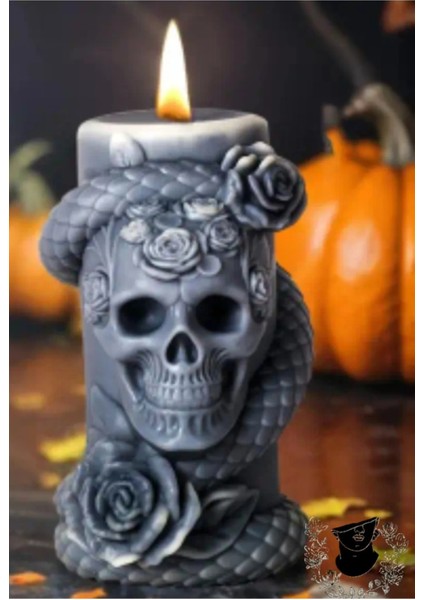 Kuru Kafa Gothic Hallowen Temalı Doğal Soya Silindir Mum