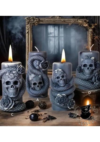 Kuru Kafa Gothic Hallowen Temalı Doğal Soya Silindir Mum fiyatları