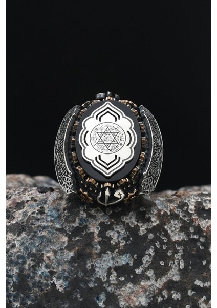 Özel Tasarım Hz. Süleyman Mührü Gümüş Erkek Yüzüğü Allah ve Muhammed ve Kelime-I Tevhid Yazlı 901535 indirimleri