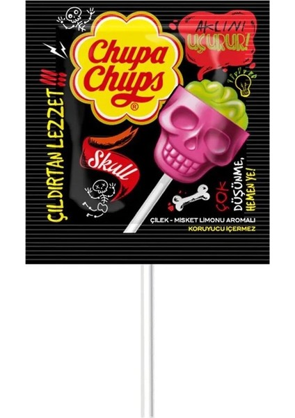 Skull Çilek - Misket Limon Aromalı Lolipop Şeker 15 gr x 4 Adet