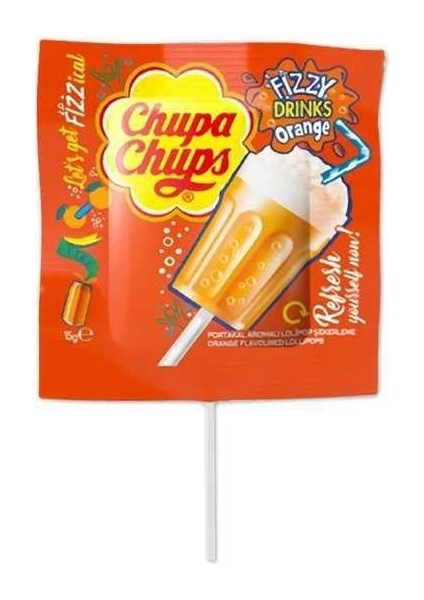 3D Fızzy Drinks Portakal Aromalı Lolipop Şeker 15 gr x 4 Adet