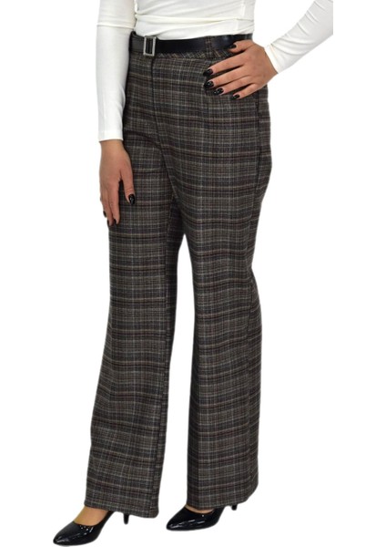 Kadın Ekose Pileli Bol Kumaş Pantolon BGL-ST04233