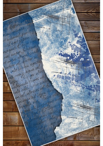 Mavi Modern Desenli Yıkanabilir Dokuma Tabanlı Kaymaz Çatlak Desenli Halı modelleri