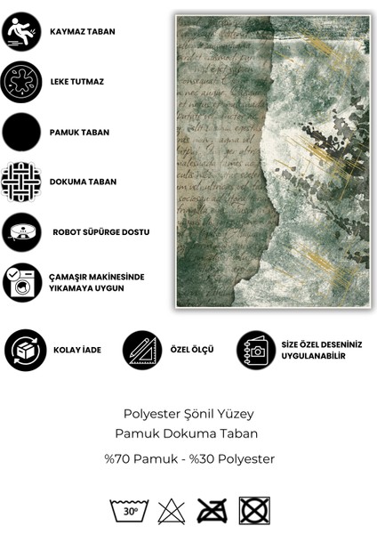 Yesil Modern Desenli Yıkanabilir Dokuma Tabanlı Kaymaz Çatlak Desenli Halı fırsatları