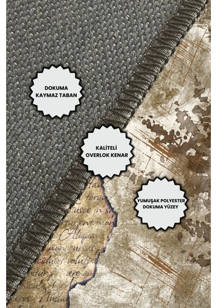 Krem Modern Desenli Yıkanabilir Dokuma Tabanlı Kaymaz Çatlak Desenli Halı