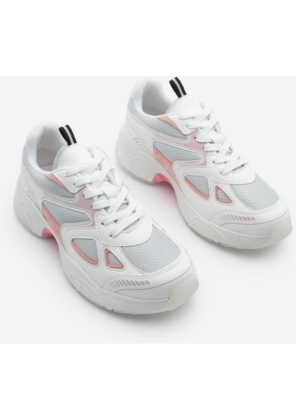 Kadın Sneaker Kalın Taban Bağcıklı File Detaylı Spor Ayakkabı Yuvez