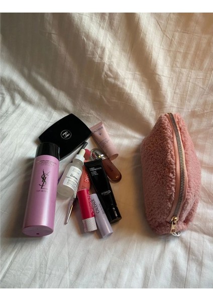 Pembe Teddy Kumaş Kozmetik/ Makyaj Çantası Seyahat Organizeri Makyaj Organizeri Ölçü : 24x16 cm fırsatları