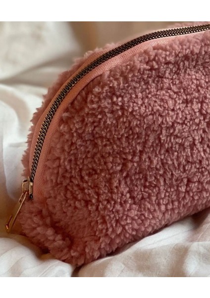 Pembe Teddy Kumaş Kozmetik/ Makyaj Çantası Seyahat Organizeri Makyaj Organizeri Ölçü : 24x16 cm modelleri