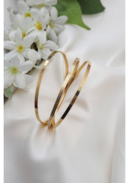 Işlemeli Çelik Ajda Bileklik