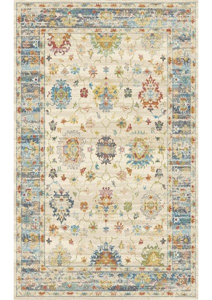 Pietra PTA19 Beige Multy Sıcak Renk Geçişli Etnik Desenli Yumuşak Dokulu Makine Halısı
