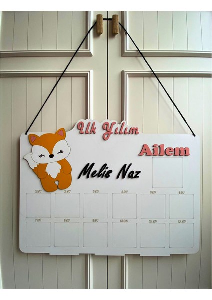 Kişiye Özel Isimli 3D 12 Ay Sevimli Tilki Temalı Ahşap Doğum Günü Anı Panosu (Türkçe) modelleri