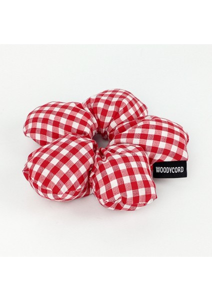 El Yapımı Pötikare Desenli Scrunchies Toka - Kırmızı Beyaz