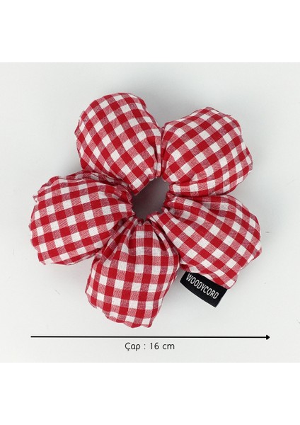 El Yapımı Pötikare Desenli Scrunchies Toka - Kırmızı Beyaz