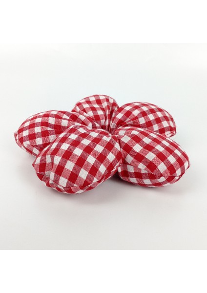 El Yapımı Pötikare Desenli Scrunchies Toka - Kırmızı Beyaz