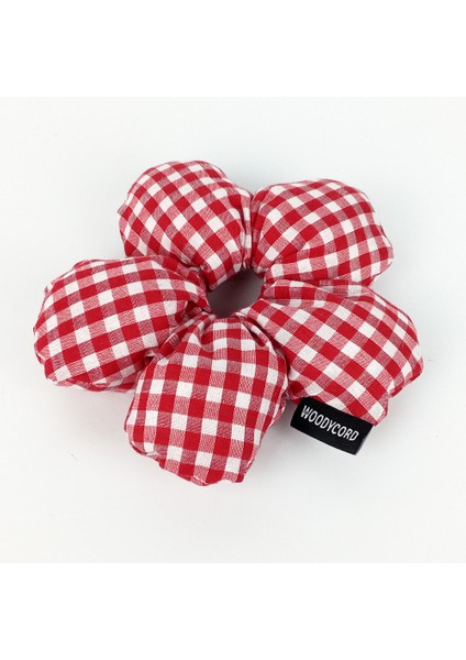El Yapımı Pötikare Desenli Scrunchies Toka - Kırmızı Beyaz