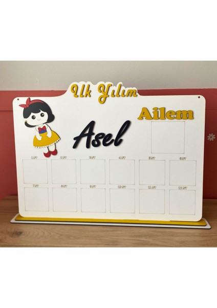 Kişiye Özel Isimli 3D 12 Ay Sevimli Kız Çocuk Temalı Ahşap Doğum Günü Anı Panosu (Türkçe)