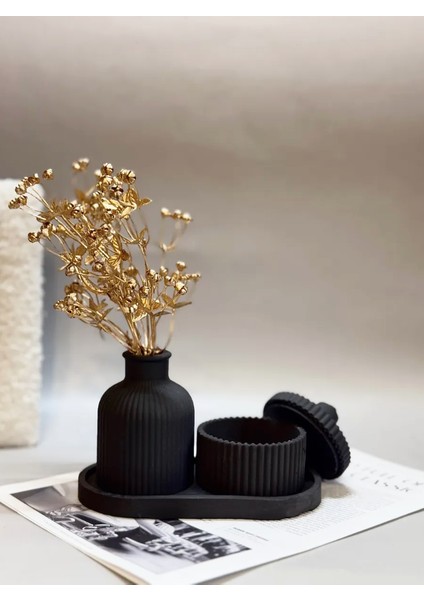 Şık Siyah Seramik Vazo ve Mumluk Seti - Modern ve Minimalist Dekorasyon fiyatları
