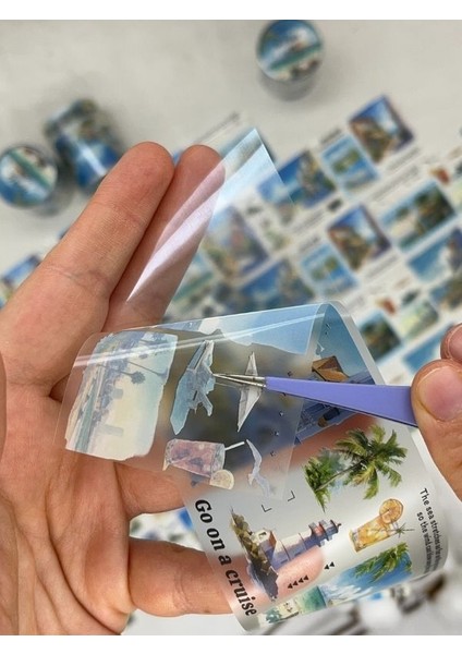 Seaside City Temalı Mavi Renk Washi Bant /washi Tape/ Sticker/ Bullet Journal fırsatları