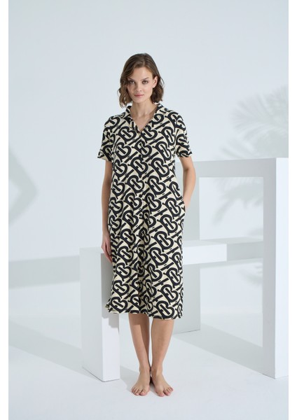 Bambu Kısa Kol Cepli Yazlık Kadın Gecelik 72956