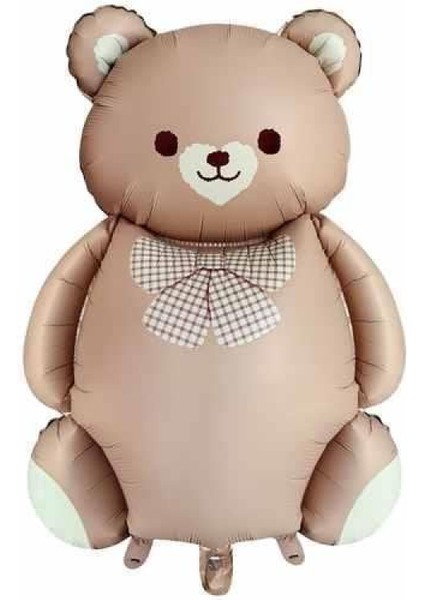 Retro Papyonlu Karamel Renk Büyük Ayı Folyo Balon 56,5 x 90