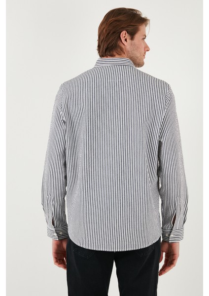 Pamuklu Çizgili Düğmeli Yaka Uzun Kollu Regular Fit Gömlek Erkek GÖMLEK CF23S112237