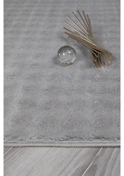 Bubble Yuvarlak Gri Uzun Tüylü Yumuşak Peluş Kaymaz Yıkanabilir Salon Oturma Odası Balkon Halısı
