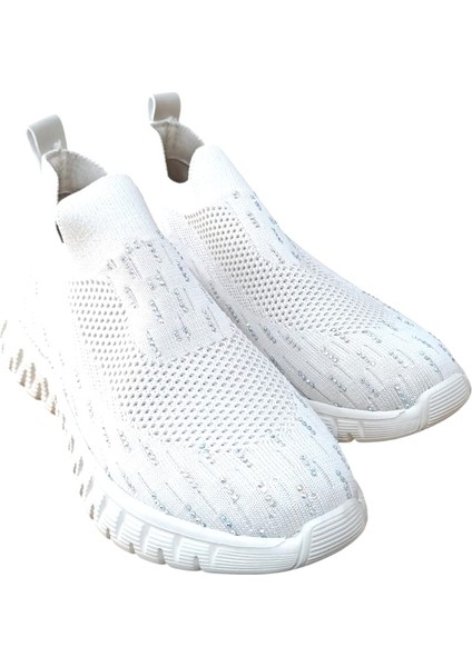 502 Kadın Bej Triko Taşlı Memory Foam Tabanlıklı Comfort Sneaker Bej
