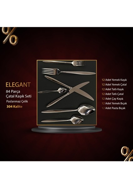 Elegant 84 Parça 12 Kişilik Paslanmaz Çelik 304 Kalite Çatal Bıçak Kaşık Takımı fiyatları