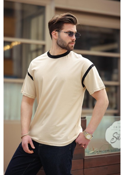 Bej Bisiklet Yaka Regular Fit Erkek T-Shirt E7126