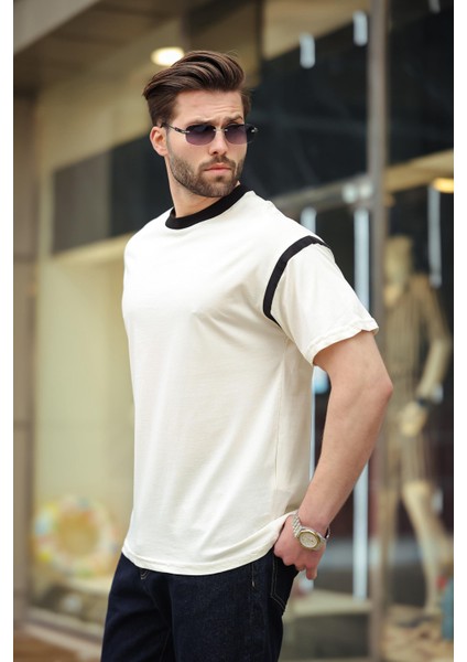 Ekru Bisiklet Yaka Regular Fit Erkek T-Shirt E7126