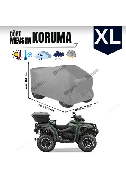 Gri Atv Brandası, XL Beden, Koruma Örtüsü, Güneşten Korur, Su Geçirmez, Dayanıklı