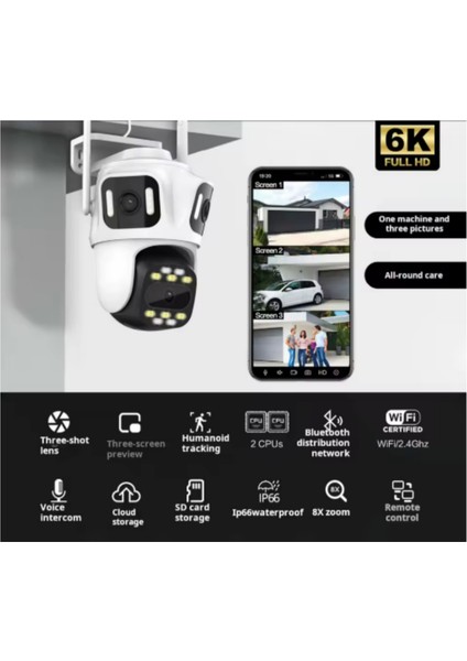 CMR60 Wifi Ip Kamera 6k 12MP Dış Mekan Üç Lensli Üç Ekran Ptz Güvenlik Kamerası fiyatları