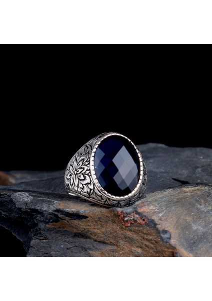 Zirkon Taşlı Oval Model 925 Ayar Gümüş Erkek Yüzük