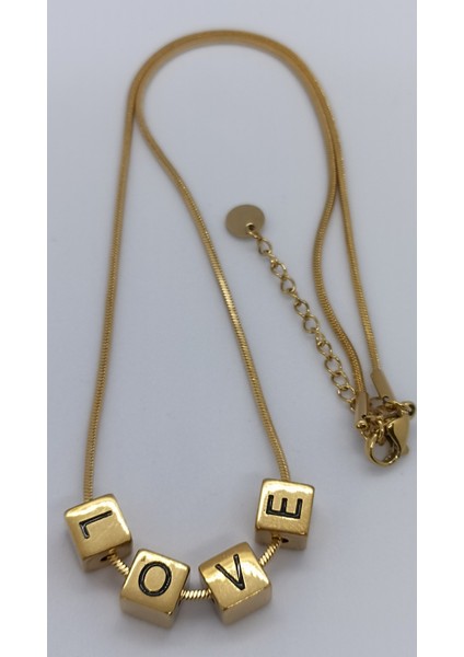 Gold Renk '' Love '' Detay Çelik Kolye(55+5 Cm)