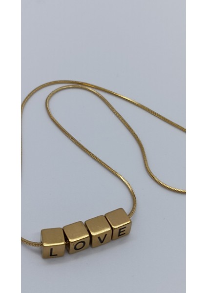 Gold Renk '' Love '' Detay Çelik Kolye(55+5 Cm) modelleri