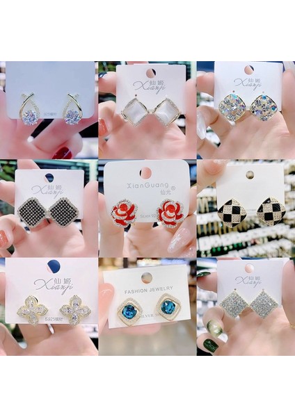Kadınlar Için Yeni Mizaç Moda Geometrik Saplama Küpeler 925 Gümüş Iğne Basit Işık Lüks Küpe (Yurt Dışından)