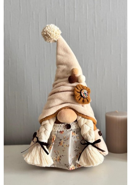 Iskandinav Şans Cücesi-Ev Ofis Bebek Odası Dekoru Hediyelik-Floral Girl 35 cm