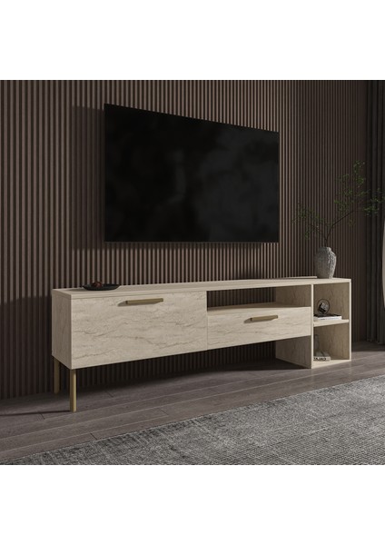 Parion Tv Ünitesi, Tv Sehpası Traverten/Gold