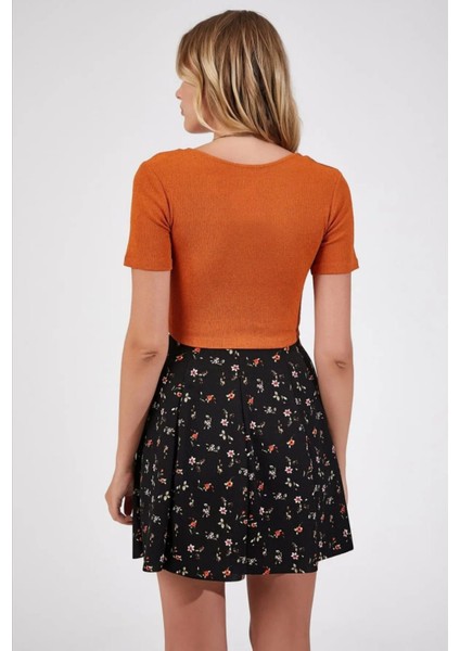 Kadın Kruvaze Yaka Kısa Kollu Crop