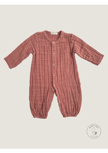 Çıtçıtlı Müslin Tulum | Ekru Kanguru Desenli | Kiremit | Yenidoğan | 0-3 | 3-6 | 6-9 | 9-12 Ay | Pamuklu